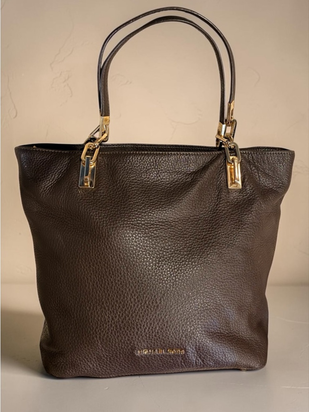 Michael Kors Women's Dark Brown Pebble Leather Brooke Tote Shoulder Bag - Picture 3 of 14